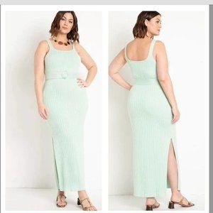 NEW Eloquii Knitted Rib Sleeveless Maxi Dress with Belt Mint Green size 14/16 L